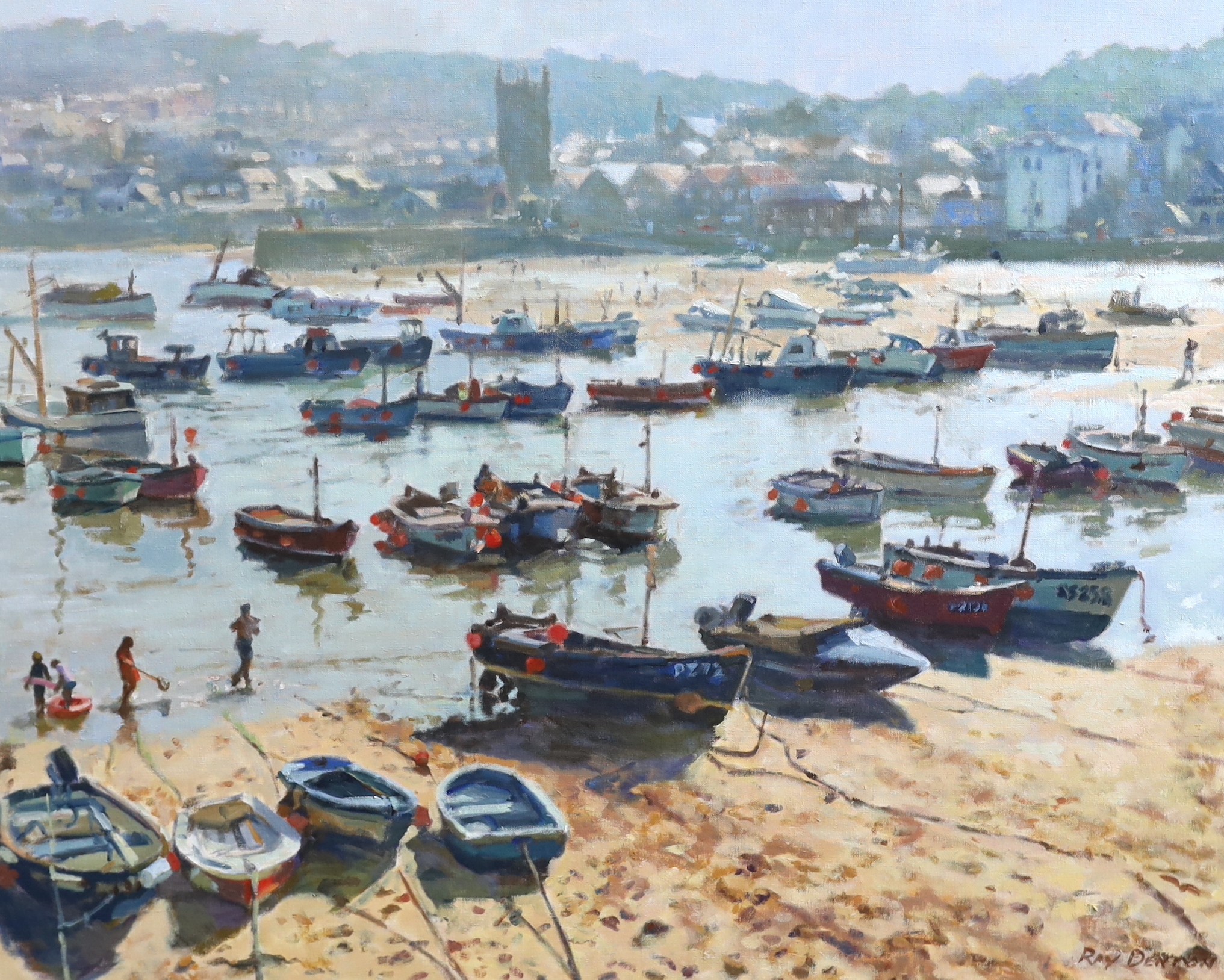 Ray Denton (b.1939), 'In the harbour, St. Ives', oil on canvas, 75 x 91cm